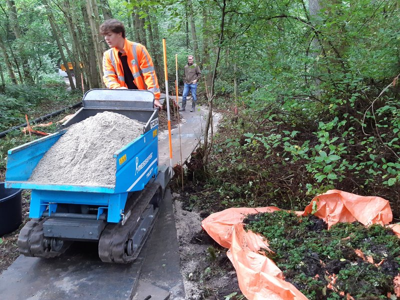 Het gebruik van rupskruiwagens op rubberen platen beschermt de flora en fauna