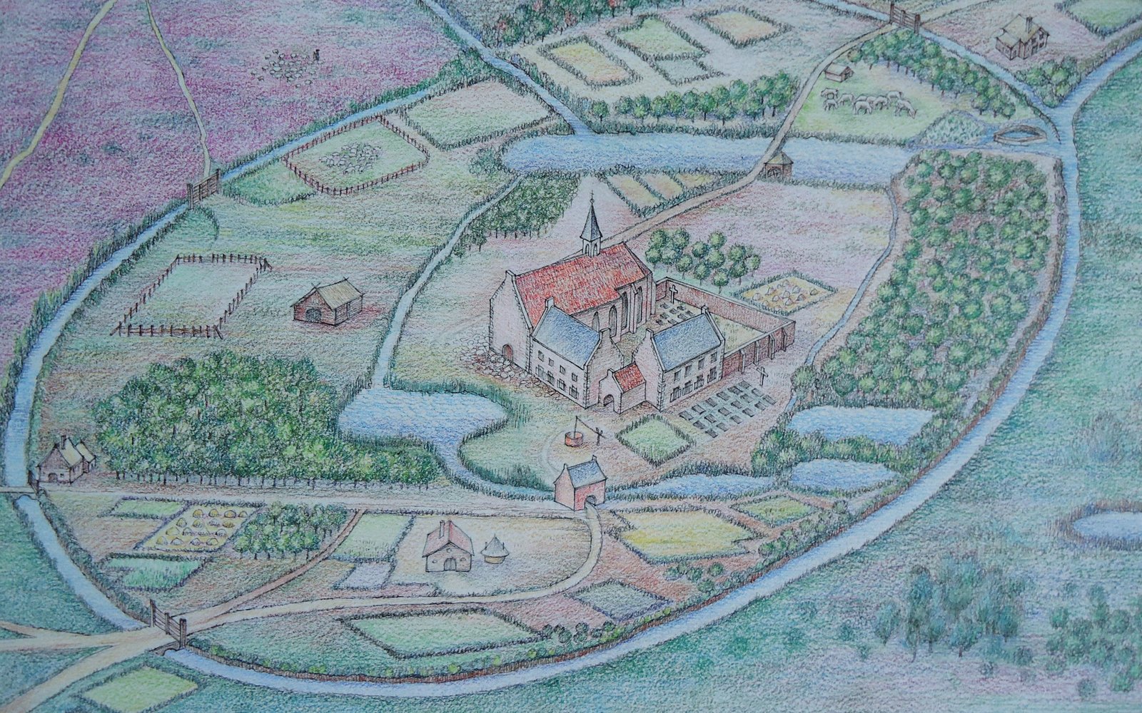 Reconstructie Klooster Nazareth Bredevoort - tekening Theo Gemmink Winterswijk -lichter